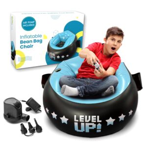 qadory inflatable gaming chair for kids- air pump and gift included 3-in-1, gaming bean bag chair- kids gaming chair- bean bag chairs for kids 8-12, gamer chair for kids