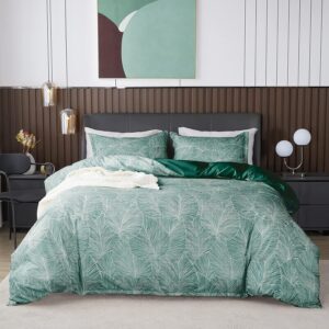 luxurious duvet cover queen size leaves queen size bedding set with zipper closure, comforter cover 90"x90" with 4 corner ties & 2 pillow cover 20"x26" - soft non iron for all seasons