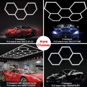 MODERN Hexagon Garage Light: Upgraded 3 Level Dimmable Hexagon Led Garage Light with Rectangle Frame 86400 Lumens 6500K for Garage, Basement, Warehouse, Auto Beauty Shop, Car Detailing Shop etc. …