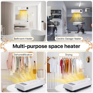 Wall Heater, Electric Space Heater for Bedroom 1400W Electric Heater, LED Display, Adjustable Thermostat, Timer, Safety Protection, Quiet Fan-less Design