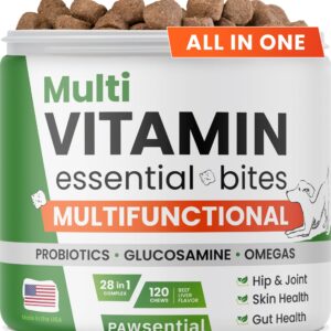 Vitamins for Dogs - 4 in 1 Complex with Omega, Glucosamine, Probiotics and Vitamins - 100 ct - Fish