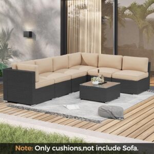 Oakmont Outdoor Replacement Cushions for Patio Furniture,Water-Resistant Cushions for Patio Conversation Set,14-Piece Cushions for 6-seat Outdoor Sectional Sofa(Light Brown)