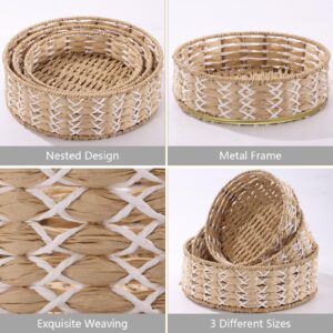 HNFNGSZL Wicker Baskets for Organizing, Nesting Storage Baskets for Shelves, Handmade Wicker Basket Set for Pantry Shelf, Recyclable & Renewable Paper Rope Storage Baskets for Storage, Round