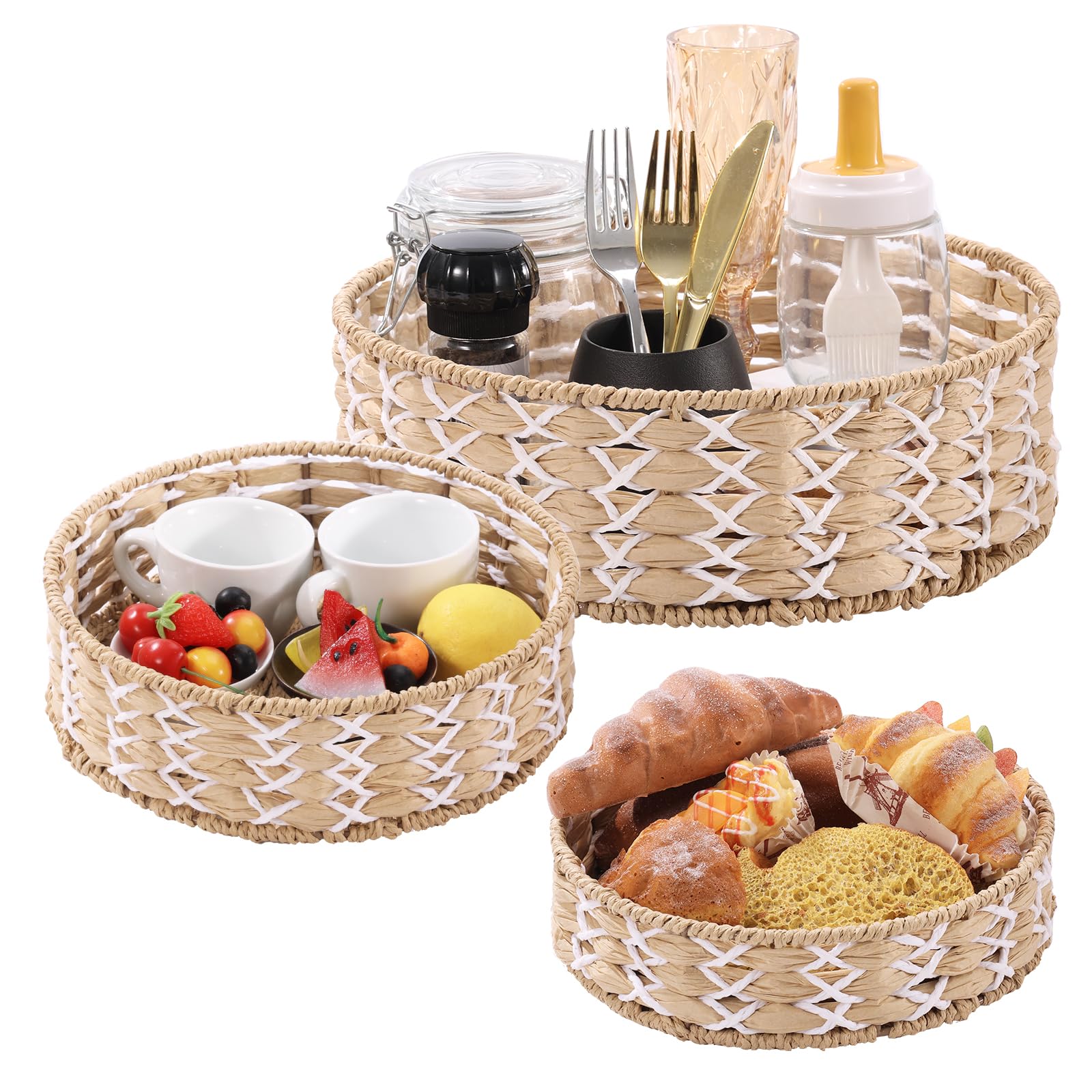 HNFNGSZL Wicker Baskets for Organizing, Nesting Storage Baskets for Shelves, Handmade Wicker Basket Set for Pantry Shelf, Recyclable & Renewable Paper Rope Storage Baskets for Storage, Round