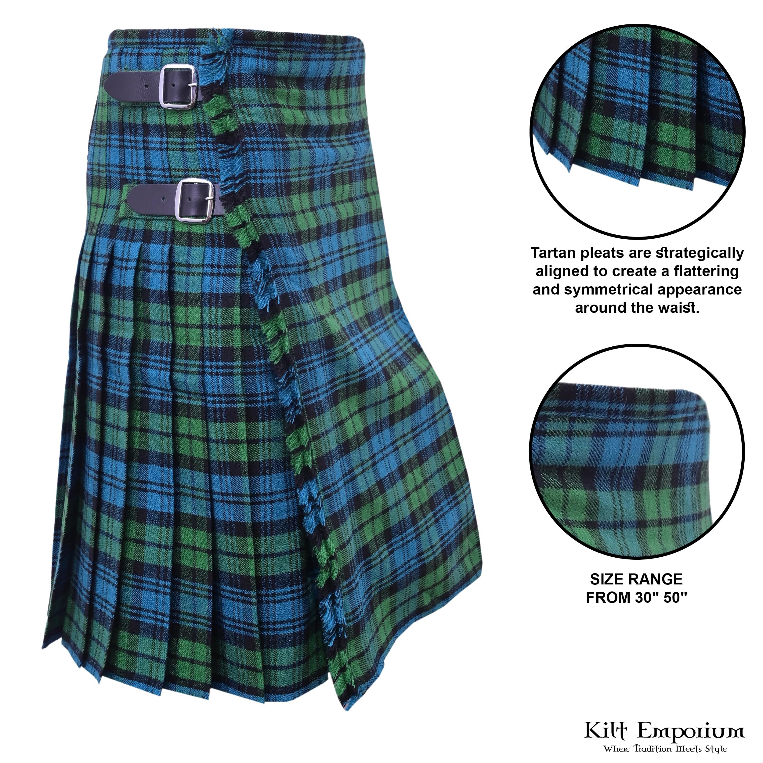 Kilt Emporium Authentic Anderson Tartan Plaid Mens Kilt - Scottish Traditional 5 Yards, 16oz Acrylic Wool Kilts for Men (Ancient Campbell Tartan Kilt, 36)