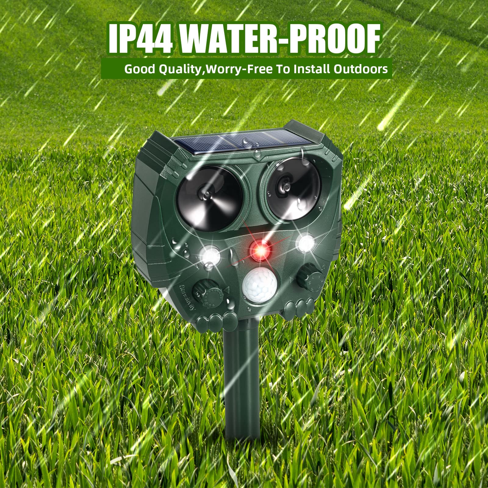 Upgraded Ultrasonic Animal Repeller Outdoor Solar Animal Repeller with Motion Sensor and Deterrent Light to Scare Raccoon Cat Squirrel Skunk Rabbit Dog Deer Repellent Devices for Yard Protection