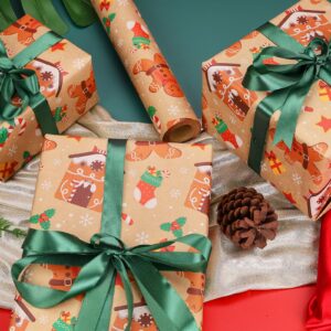 RayofSun christmas wrapping paper,Gingerbread Man gift wrapping paper rolls,kraft gift wrapping paper for people Make the gift more exquisite for celebrating Christmas (pack of 1:17 in x 32 ft)