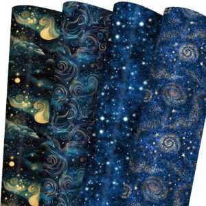 riukraiu galaxy wrapping paper for kids - blue gold night sky nebula star gift wrap for birthday, party, holiday – 8 folded sheets 20 x 29 inch, easy to store