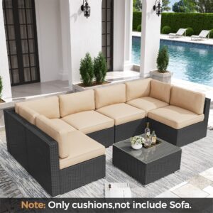 Oakmont Outdoor Replacement Cushions for Patio Furniture,Water-Resistant Cushions for Patio Conversation Set,14-Piece Cushions for 6-seat Outdoor Sectional Sofa(Light Brown)