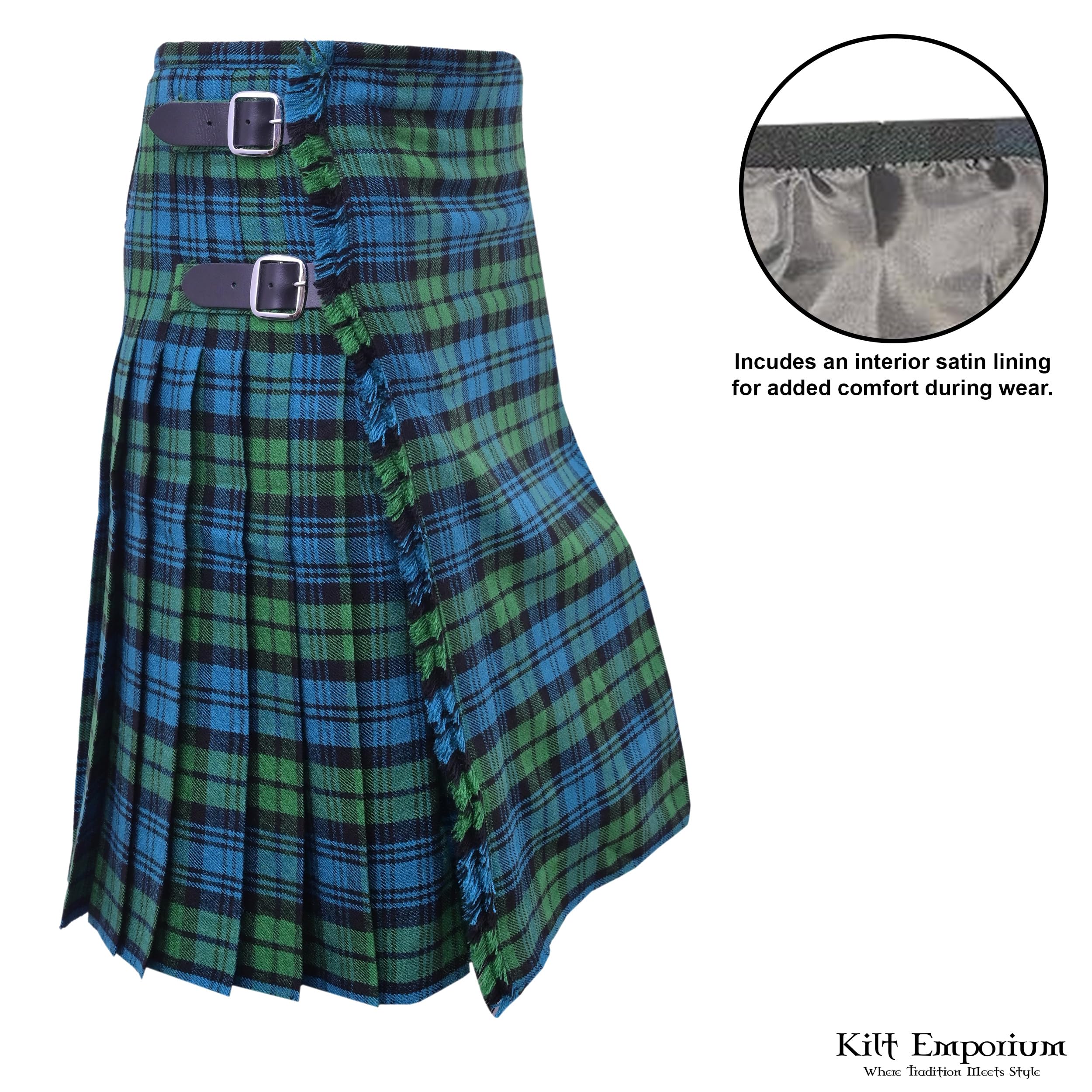 Kilt Emporium Authentic Anderson Tartan Plaid Mens Kilt - Scottish Traditional 5 Yards, 16oz Acrylic Wool Kilts for Men (Ancient Campbell Tartan Kilt, 36)