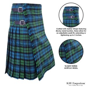 Kilt Emporium Authentic Anderson Tartan Plaid Mens Kilt - Scottish Traditional 5 Yards, 16oz Acrylic Wool Kilts for Men (Ancient Campbell Tartan Kilt, 36)