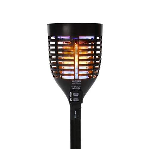 Techko Solar Zapper Torch with 360º Easy-Clean Brush - Outdoor Waterproof Electric Bug Zapper, Rechargeable Insect Trap Fly Zapper for Home, Patio, Camping - Panel Sensor for Efficient Bug Zapping