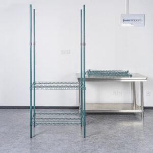 Restaurantware - Shelving Posts ONLY: RW Base 74 Inch Shelving Posts, 4 NSF Certified Epoxy Shelving Poles - Shelves Sold Separately, with 4 Leveling Feet, Green Steel Shelving Poles, No Corrosion