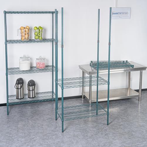 Restaurantware - Shelving Posts ONLY: RW Base 74 Inch Shelving Posts, 4 NSF Certified Epoxy Shelving Poles - Shelves Sold Separately, with 4 Leveling Feet, Green Steel Shelving Poles, No Corrosion