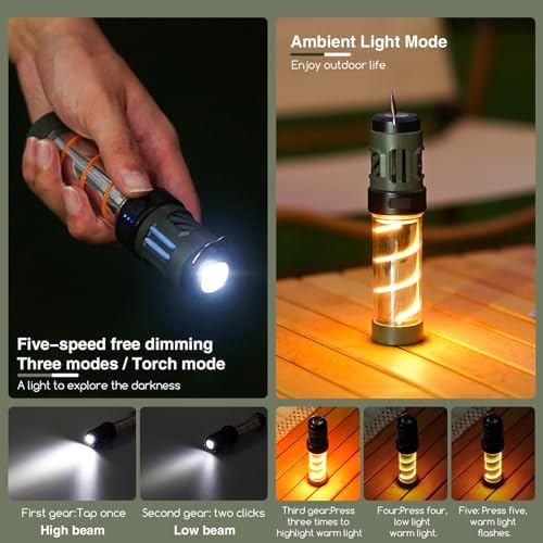 1pack Mosquito Repeller Lamp 329°F Heating 30ft Protection 3-in-1 Mosquitoes Killer USB Rechargeable Camping Light Flashlight,IPX5 Waterproof Portable Electric Bug Zapper Magnetic Design (2)