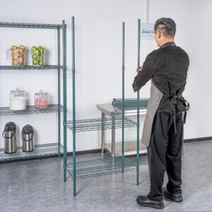 Restaurantware - Shelving Posts ONLY: RW Base 74 Inch Shelving Posts, 4 NSF Certified Epoxy Shelving Poles - Shelves Sold Separately, with 4 Leveling Feet, Green Steel Shelving Poles, No Corrosion