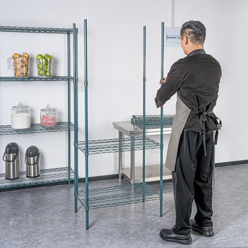 Restaurantware - Shelving Posts ONLY: RW Base 74 Inch Shelving Posts, 4 NSF Certified Epoxy Shelving Poles - Shelves Sold Separately, with 4 Leveling Feet, Green Steel Shelving Poles, No Corrosion