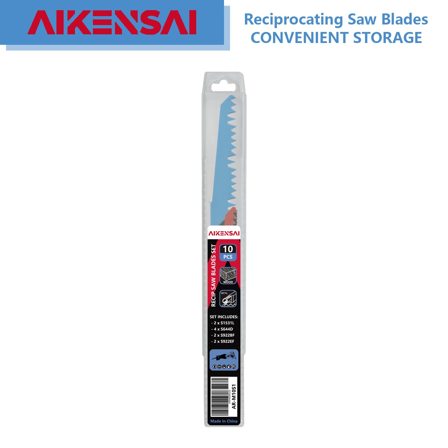 AIKENSAI 10-Piece Reciprocating Saw Blades Set Wood Metal Pruning Saw Blades with Organizer Tube Compatible with Milwaukee Makita Dewalt Ryobi etc