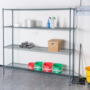 Restaurantware - Shelves ONLY: RW Base 18 x 72 x 1.5 Inch Epoxy Shelves, 4 NSF Certified Wire Shelves - Shelving Posts Sold Separately, with 32 Split Sleeves, Green Steel Shelves, Does Not Corrode