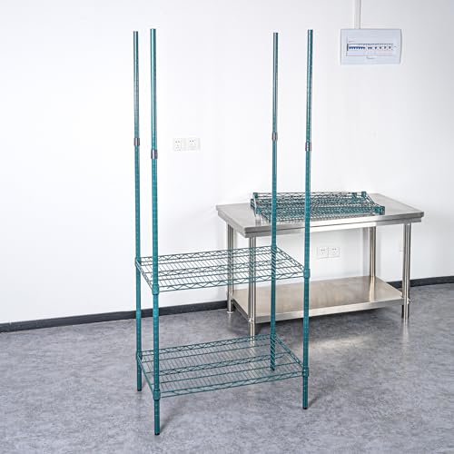 Restaurantware - Shelving Posts ONLY: RW Base 74 Inch Shelving Posts, 4 NSF Certified Epoxy Shelving Poles - Shelves Sold Separately, with 4 Leveling Feet, Green Steel Shelving Poles, No Corrosion