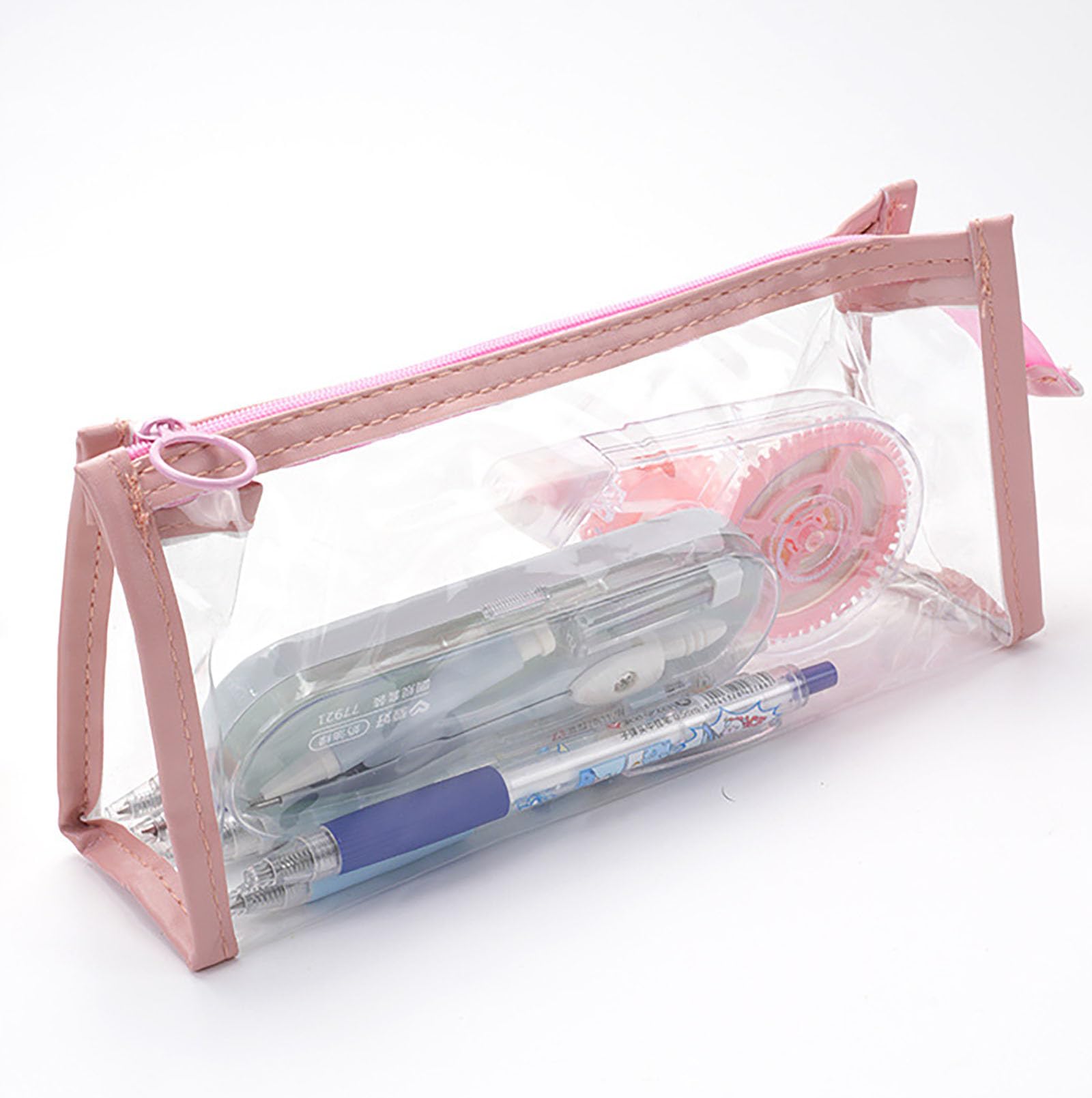 YIKANGHENG 2 Pcs Pen and Pencil Box, 8.5 Inch x 4 Inch x 2 Inch PVC Transparent Soft Pencil Bag for Pen and Marker Storage and Holiday Gifts (Pink)