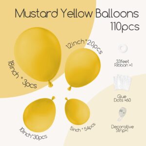 Awenztech 110pcs Mustard Yellow Balloons, 18 12 10 5 inch Mustard Balloons Different Sizes Yellow Balloon Garland for Baby Shower Sunflower Thanksgiving Fall Birthday Party Decorations