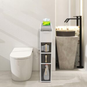 HuaShuani Plastic Bathroom Floor Cabinet, Narrow Bathroom Storage Cabinet with Toilet Paper Holder Organizer for Crevice Storage, 7.48 * 16.73 * 37.4in