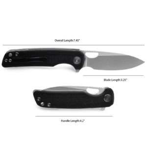 Miguron Knives M Galaty Flipper Folding Knife,3.25" 14C28N Satin Blade Black Micarta Handle, Outdoor Camping Hiking Pocket Knife MGR-818MWBK