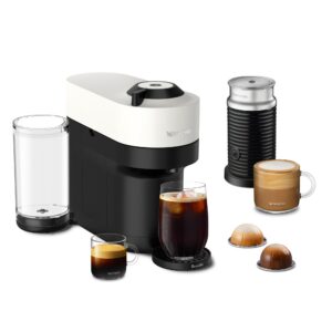 nespresso vertuo pop+ coffee and espresso maker by breville with milk frother, coconut white