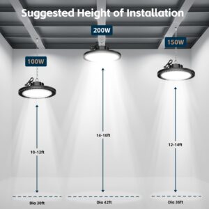 lvsdak UFO LED High Bay Lights 5000K 200W 30000LM AC100-277V with Plug High Bay Led Shop Lights Suitable for Warehouse Workshop Factory Gym Garage Barn 6 Pack