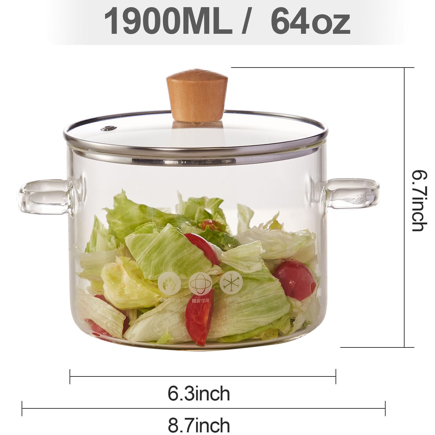 Mzowgzk Glass Cooking Pot with Lid-1.9L/64oz, Heat Resistant Borosilicate Glass Cookware Stovetop Pot Set, Simmer Pot with Cover Safe for Soup, Milk, Baby Food