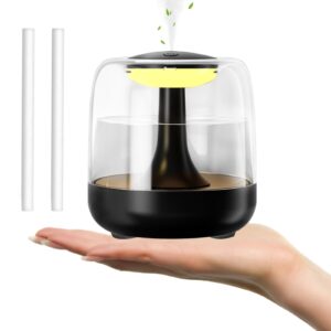 portable mini humidifier for bedroom, 440ml small usb cool mist humidifier with colorful led night light, personal desktop humidifier for office, travel, plants, super quiet, black