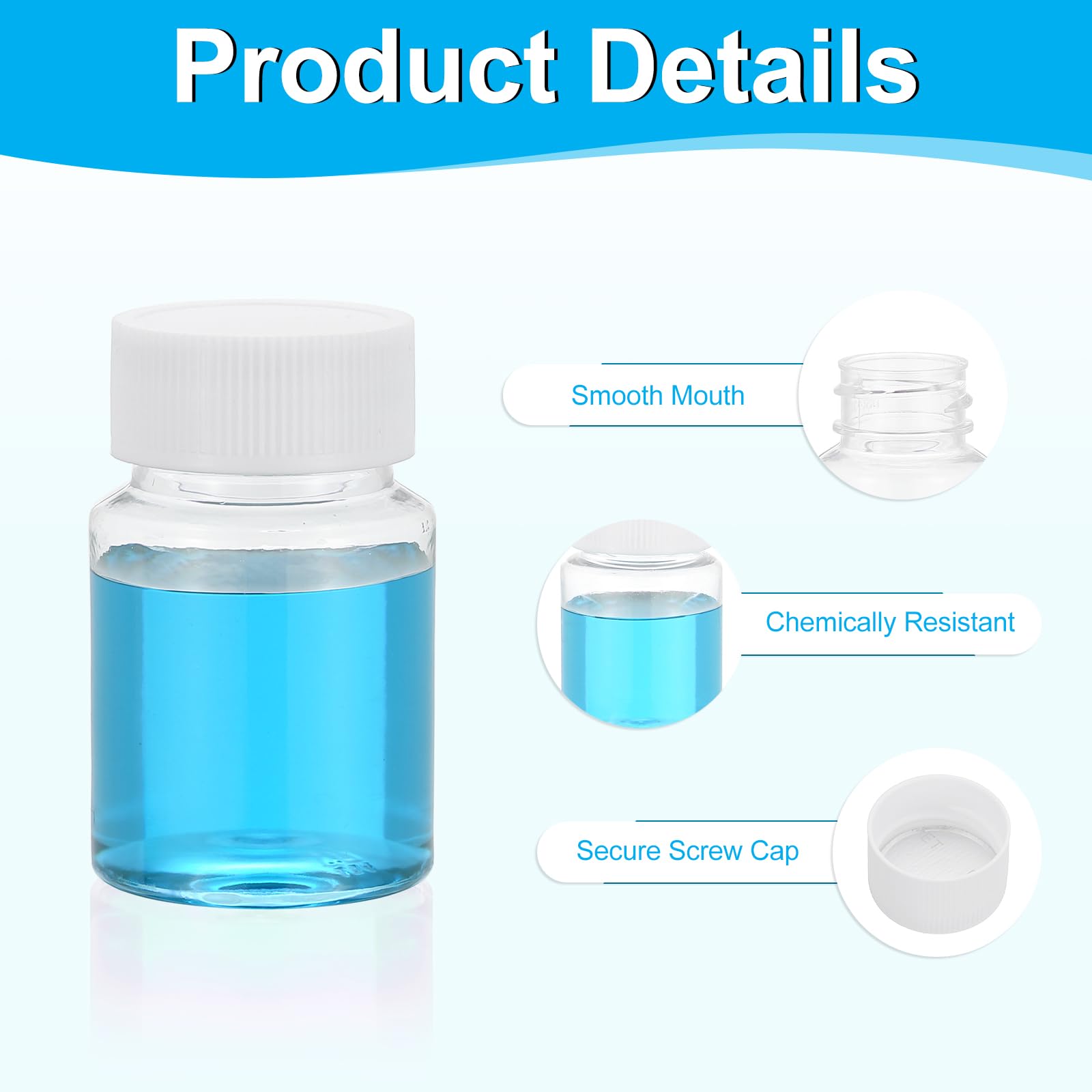 PATIKIL 10 Pcs 50ml Reagent Bottles, PET Wide Mouth Round Bottles with Screw Cap for Lab Water Reagent Liquids Solid Sample Storage Seal, Transparent