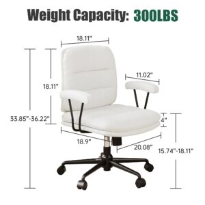 Home Office Desk Chair, Creamy White | Faux Leather | Mid Back | Removable Armrest | Padded Backrest | with Wheels | Height Adjustable