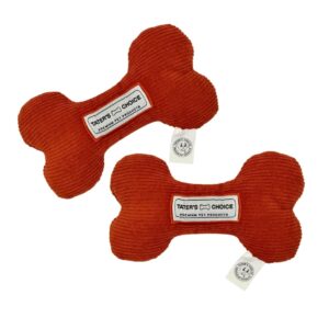 plush squeaky dog bone toy for anxiety relief and healthy teeth - durable corduroy dog toy with built-in squeakers, 4.5x7.5 inches - perfect for small to medium dogs, great pet gift, 2 pack, (orange)