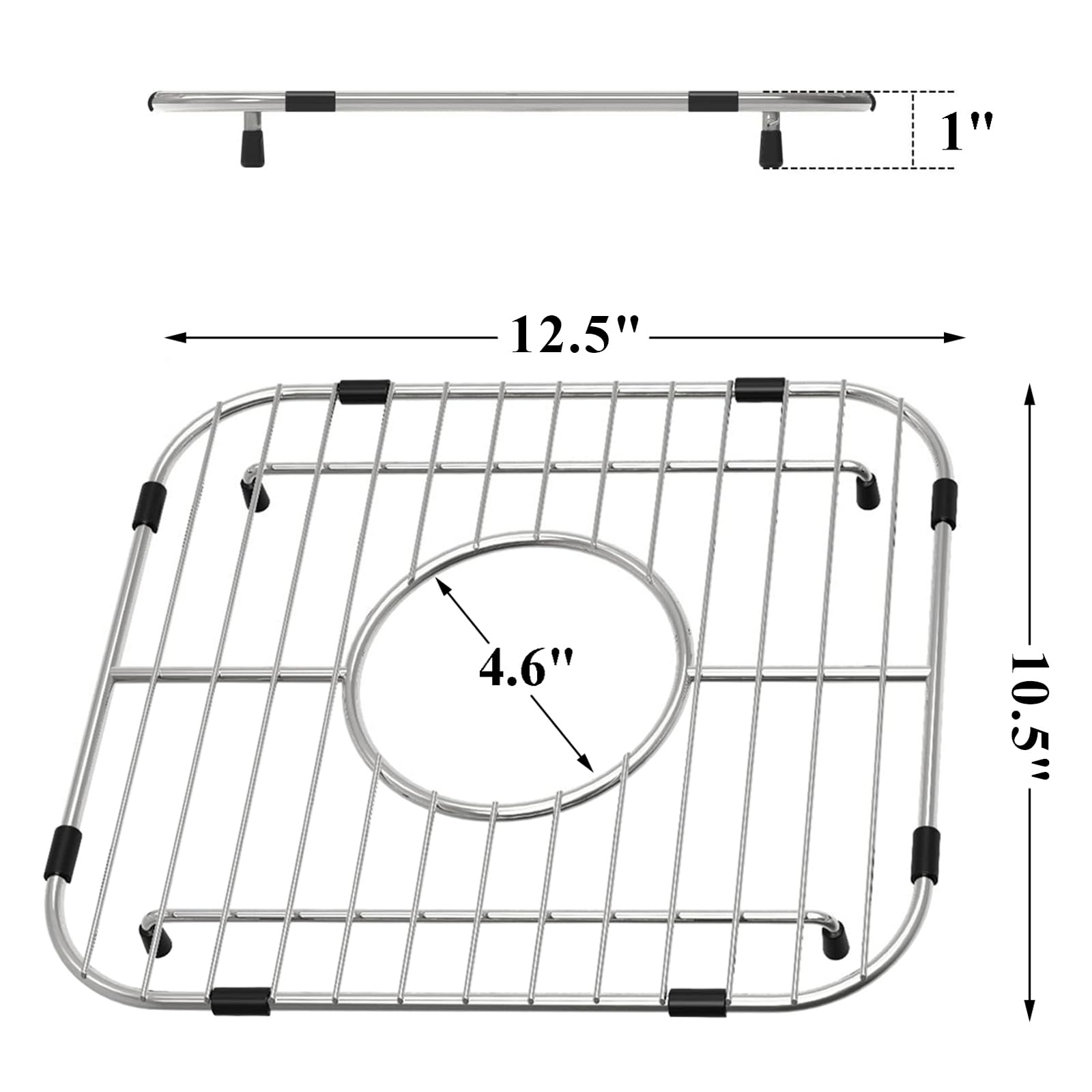 Orgneas Sink Protectors for Kitchen Sink, Single Bowl Sink Bottom Grid 12.5"x10.5"x1.25", 304 Premium Stainless Steel Grid Insert Sink Grate Drying Rack Centered Drain, 1 Pack