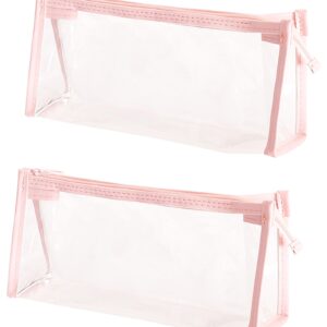 YIKANGHENG 2 Pcs Pen and Pencil Box, 8.5 Inch x 4 Inch x 2 Inch PVC Transparent Soft Pencil Bag for Pen and Marker Storage and Holiday Gifts (Pink)