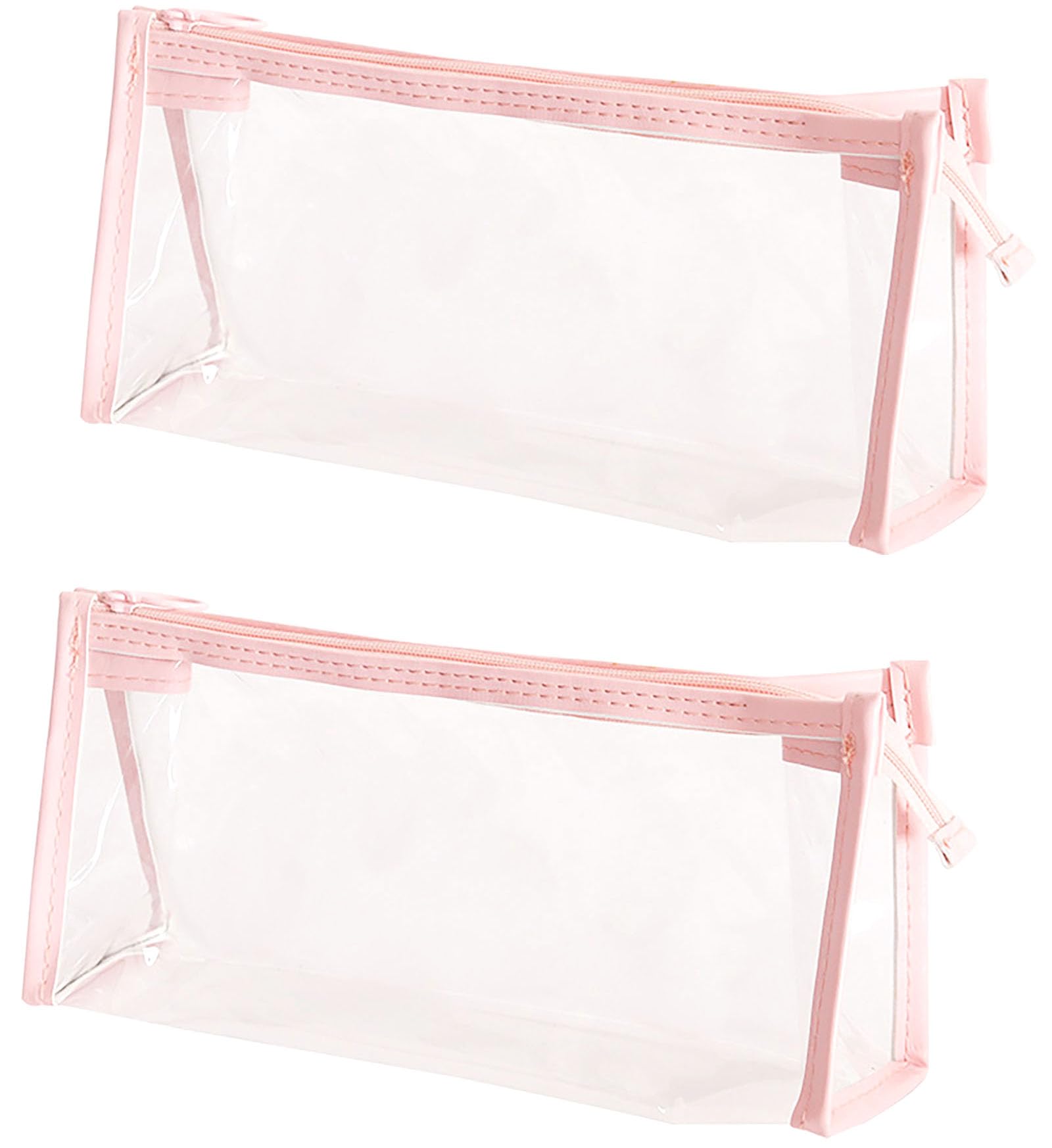 YIKANGHENG 2 Pcs Pen and Pencil Box, 8.5 Inch x 4 Inch x 2 Inch PVC Transparent Soft Pencil Bag for Pen and Marker Storage and Holiday Gifts (Pink)