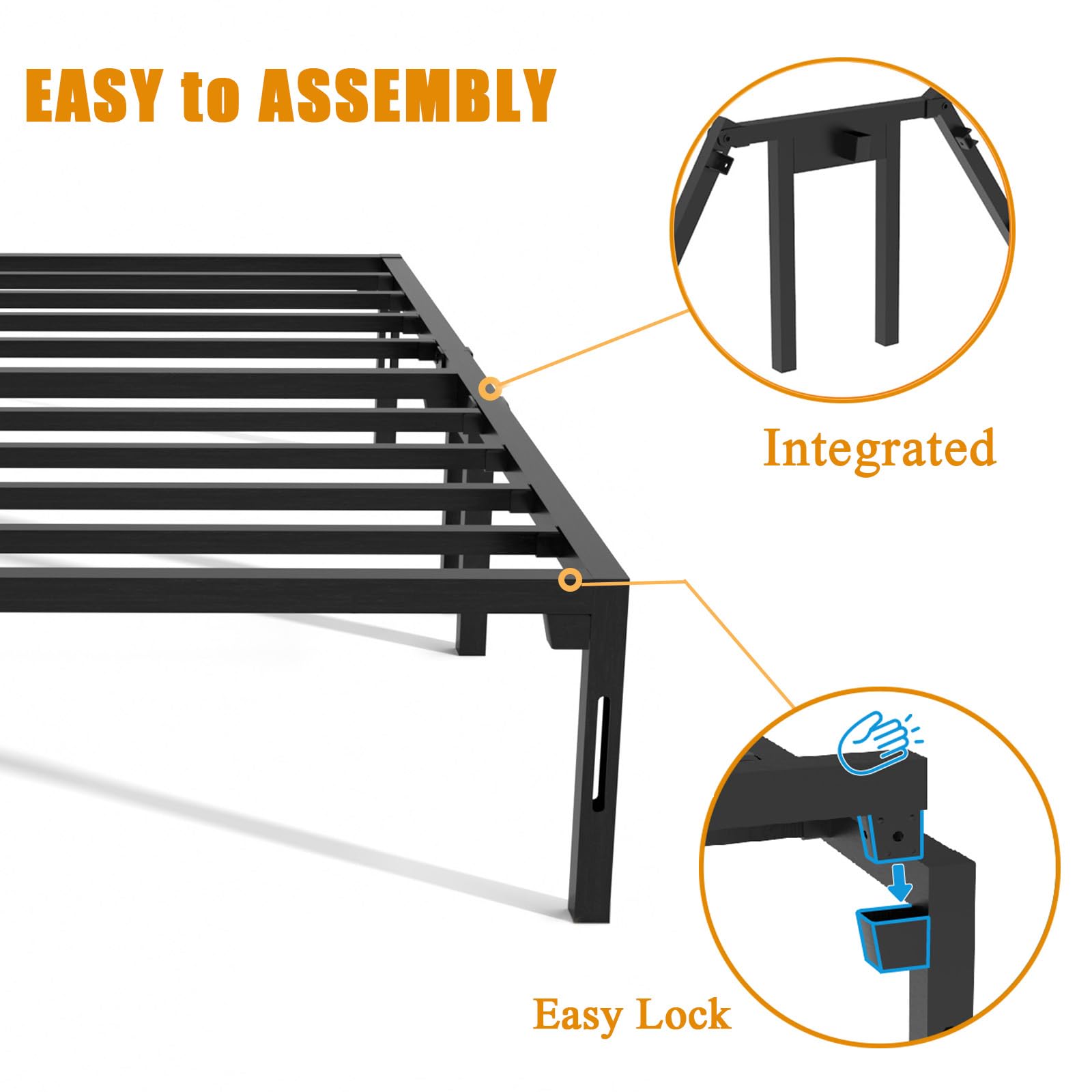 VENI HOME 14 Inch Queen Bed Frame, Heavy Duty Metal Platform Bed Frame with Dual Center Supports,No Box Spring Needed,Easy Assembly