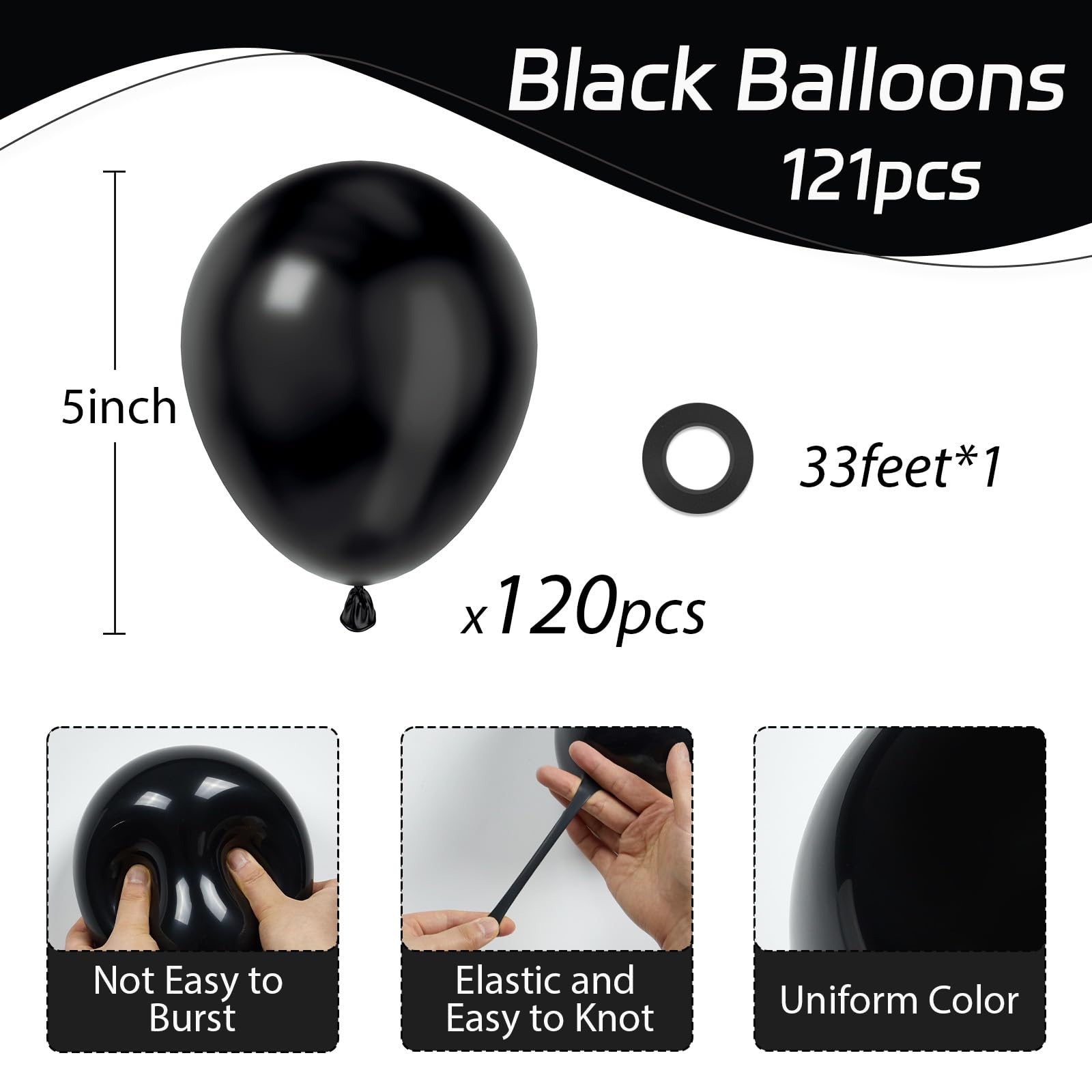 Awenztech 120pcs 5 inch Black Balloons, small Black Latex Balloons for Graduation Halloween Birthday Party Decorations