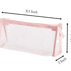 YIKANGHENG 2 Pcs Pen and Pencil Box, 8.5 Inch x 4 Inch x 2 Inch PVC Transparent Soft Pencil Bag for Pen and Marker Storage and Holiday Gifts (Pink)