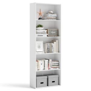 dortala bookcase 5-shelf multi-functional modern wood storage display open bookshelf for home office, white