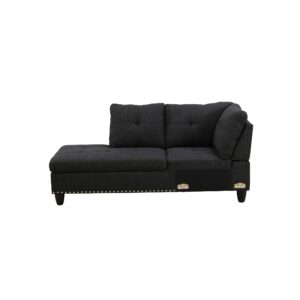 Modern Linen Sectional Couches w/ 2 Cup Holders & Chaise Lounge, Left Facing L-Shaped Sofa Upholstered Modular Corner 4 Seaters for Small Apartment, Living Room Furniture Set, Metal Legs (Black)