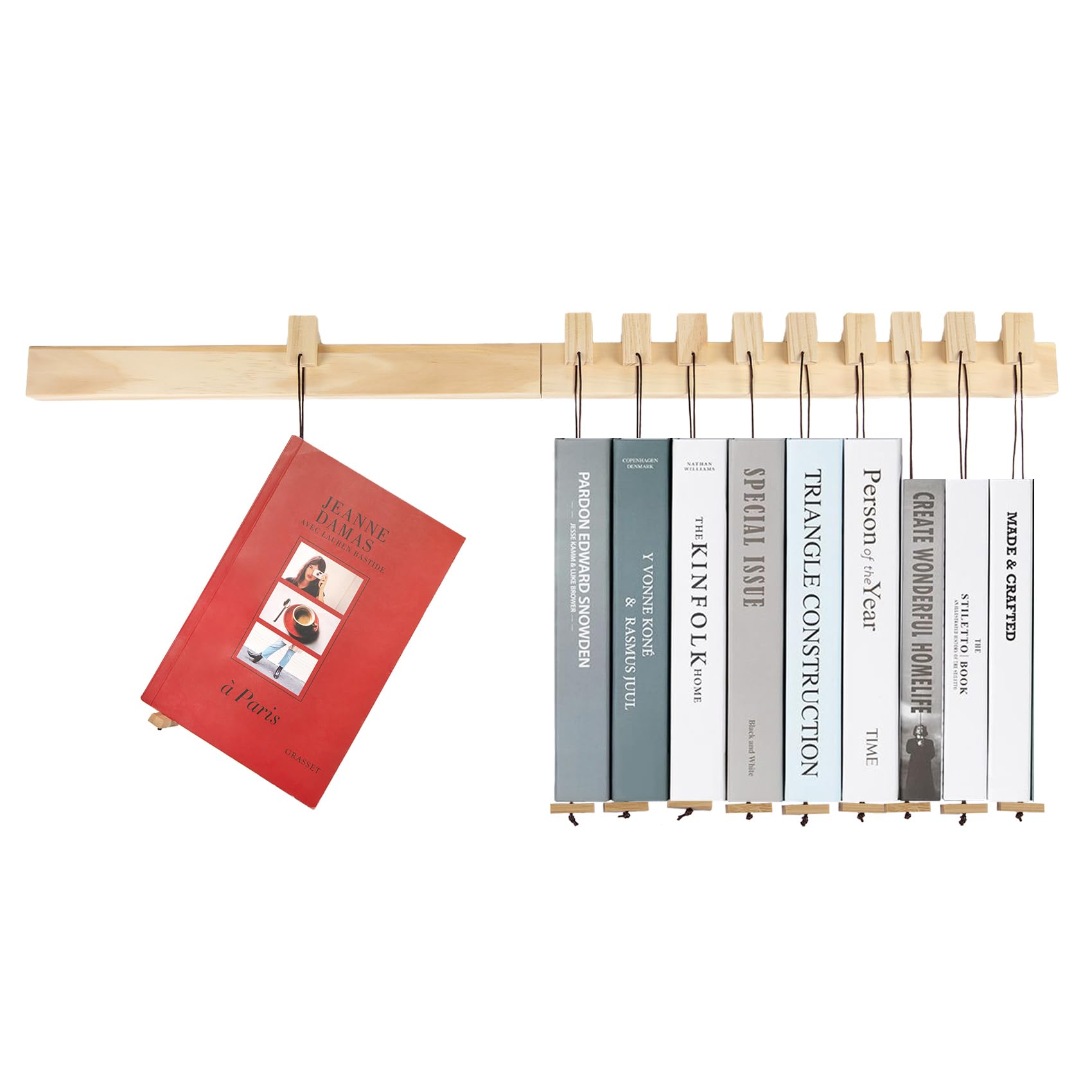 LIFVEAN Hanging Shelves for Wall - Wood Modern Bookshelf Bookmarks Rope Hanging Shelves Unique Bookshelf - Surprises for Book Lovers, Friends, Colleagues and Classmates