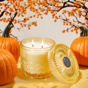 Chloefu LAN Pumpkin Candle, Halloween Candles Gift, Fall Candles for Home Scented, Highly Scented Candles, Luxury Jar Farmhouse Candles with up to 70 Hour Long Lasting Burning, 14 oz