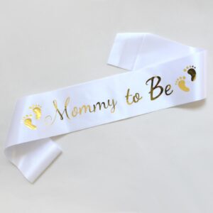 bluple mommy to be white satin sash - baby shower sash decorations, gender reveal party, welcome baby (1)