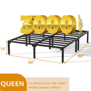 VENI HOME 14 Inch Queen Bed Frame, Heavy Duty Metal Platform Bed Frame with Dual Center Supports,No Box Spring Needed,Easy Assembly