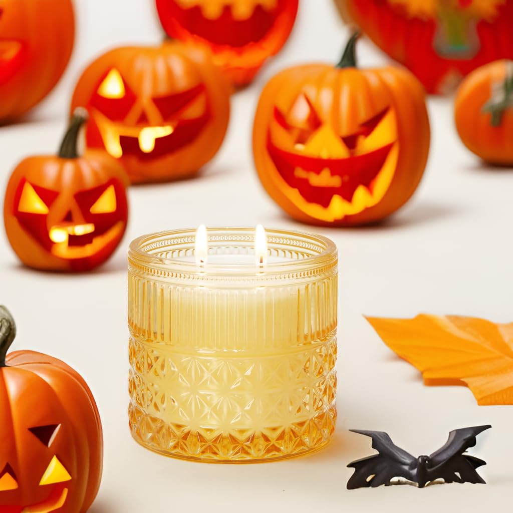 Chloefu LAN Pumpkin Candle, Halloween Candles Gift, Fall Candles for Home Scented, Highly Scented Candles, Luxury Jar Farmhouse Candles with up to 70 Hour Long Lasting Burning, 14 oz