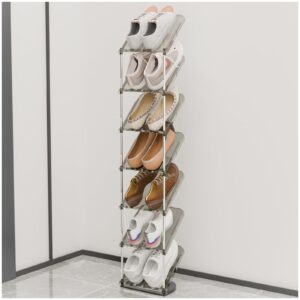 xiouhm elegant shoe rack 7 tier vertical shoe storage organizer holder space saving free standing luxurious narrow shoe shelf for closet garage entryway and front door entrance (transparent black)