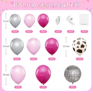 Hot Pink Silver Balloon Arch Garland Kit, Pink Metallic Silver Balloons with Silver Disco Ball Foil Balloon for Girls Women Birthday Party Valentine's Day Bridal Shower Wedding Mother's Day